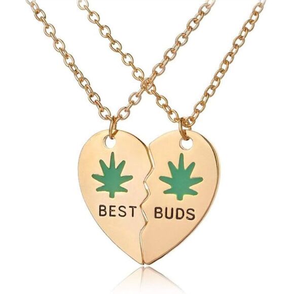 Art Attack Broken Heart Best Buds Chain Necklace Pot 420 Matching  (Gold) - Picture 1 of 5